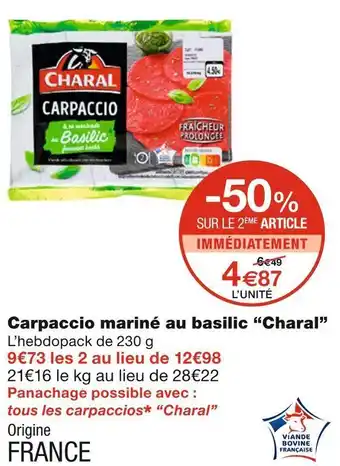 Monoprix Charal carpaccio mariné au basilic offre