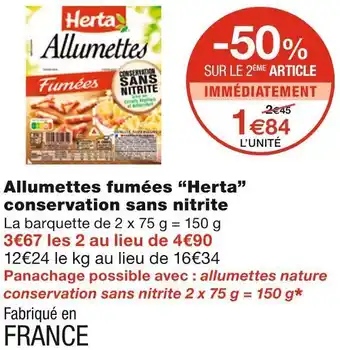 Herta allumettes fumées conservation sans nitrite