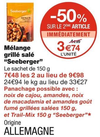 Monoprix Seeberger mélange grillé salé offre