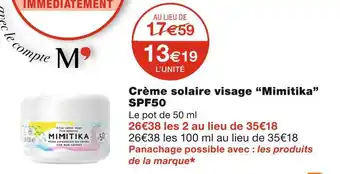 Mimitika crème solaire visage spf50