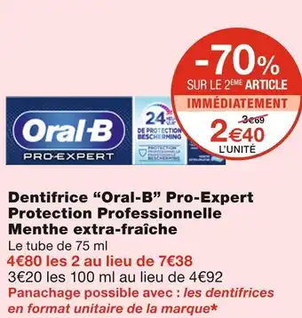 Monoprix Oral-b dentifrice pro-expert protection professionnelle menthe extra-fraîche offre