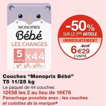 Monoprix Monoprix bébé couches t5 11/25 kg offre
