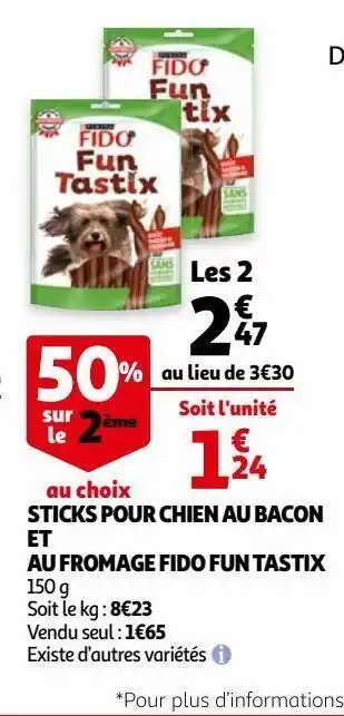 Auchan Sticks pour chien au bacon et au fromage fido fun tastix offre