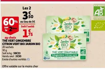 Auchan Thé vert gingembre citron vert bio jardin bio offre