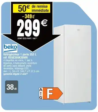 Migros Beko réfrigérateur 1 porte 252l réf.rsse265k30wn offre