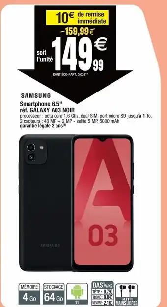 Samsung smartphone 6.5" réf. galaxy a03 noir