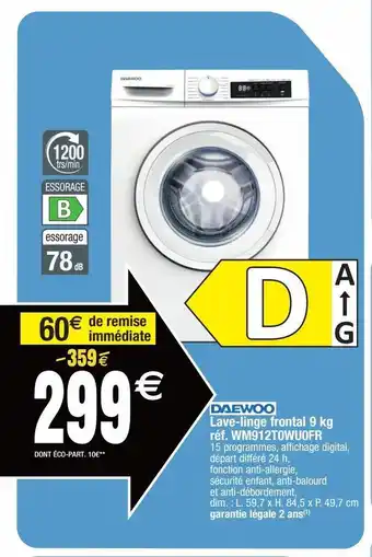 Daewoo lave-linge frontal 9kg réf.wm912towuofr