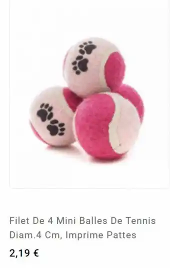Filet de 4 mini balles de tennis diam.4 cm, imprime pattes
