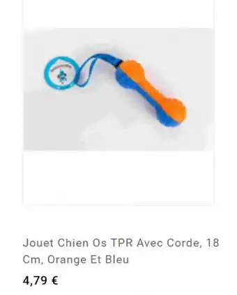 Jouet chien os TPR avec corde, 18 cm, orange et bleu