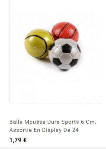 Balle mousse dure sports 6 cm, assortie en display de 24