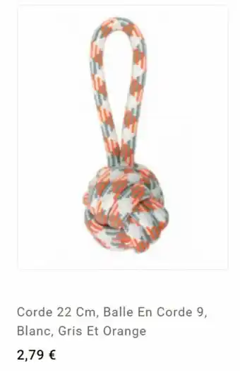 Corde 22 cm, balle en corde 9, blanc, gris et orange