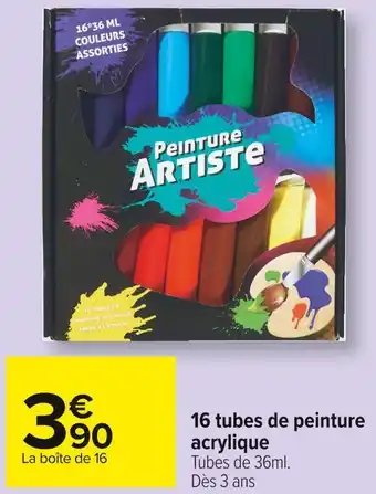 Carrefour Market 16 tubes de peinture acrylique offre