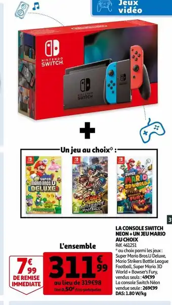 Auchan La console switch neon + un jeu mario au choix offre
