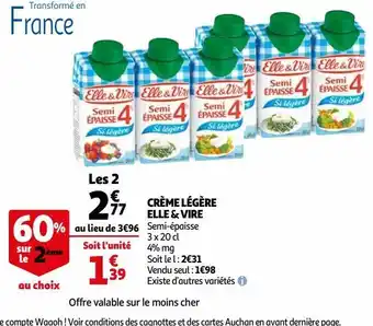 Auchan Supermarché Crème légère elle & vire offre