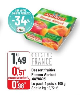 G20 ANDROS dessert fruitier pomme abricot offre