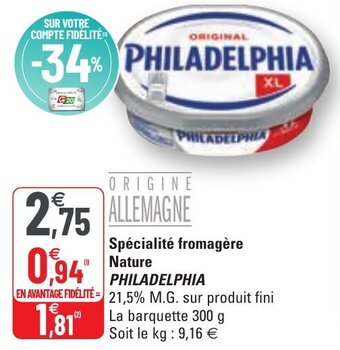 G20 PHILADELPHIA spécialité fromagère nature offre