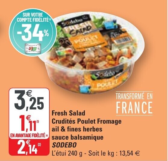 Promo SODEBO fresh salad crudités poulet fromage ail & fines herbes