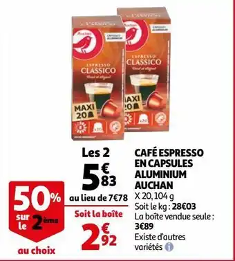 Auchan Supermarché Café espresso en capsules aluminium auchan offre