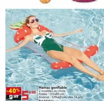 €99 hamac gonflable 2 modèles au choix fraise: 131x80 cm, ananas: 129x69 cm, dès 14 ans ref.581922