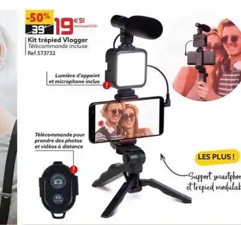 Gifi -50% 39 19 kit trépied vlogger télécommande incluse ref.573732 €51 dota2 lumière d'appoint et microphone inclus télécom offre