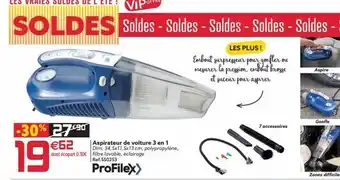 Gifi Aspirateur de voiture 3 en 1 dim. 34, 5x11,5x13 cm, polypropylène, dont écopart 0,30€ filtre lavable, éclairage ref.550253 offre