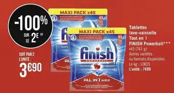 Casino Supermarchés Tablettes Lave-Vaisselle Tout En 1 Finish Powerball offre