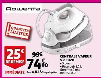 Auchan Centrale Vapeur Vr 5020 Rowenta offre