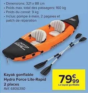 Carrefour Kayak Gonflable Hydro Force Lite-rapid 2 Places offre