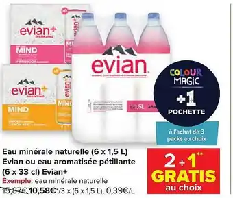Carrefour Eau Minérale Naturelle (6 X 1,5 L) Evian Ou Eua Aromatisée Pétillante (6 X 33 Cm) Evian+ offre