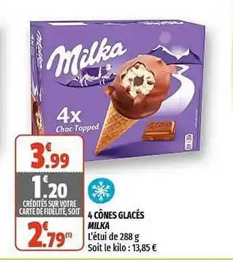 Coccimarket 4 Cônes Glacés Milka offre