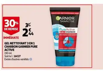 Auchan Gel Nettoyant 3 En 1 Charbon Garnier Pure Active offre