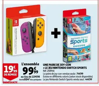 Auchan Une Paire de Joy-Con +Le Jeu Nintendo Switch Sports offre