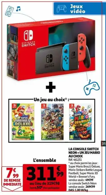 Auchan La Console Switch Neon+ Un Jeu Mario Au Choix offre