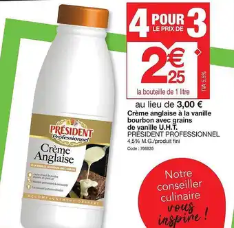 Promocash Crème Anglaise à La Vanille Bourbon Avec Grains De Vanille U.h.t. Président Professionnel offre