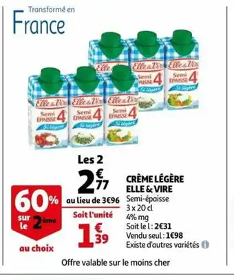 Auchan Supermarché Crème Légère Elle & Vire offre
