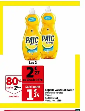 Auchan Supermarché Liquide Vaisselle Paic offre