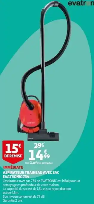 Auchan Supermarché Aspirateur Traineau Avec Sac Evatronic 734 offre