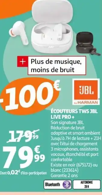 Auchan JBL Écouteurs Tws Jbl Live Pro offre