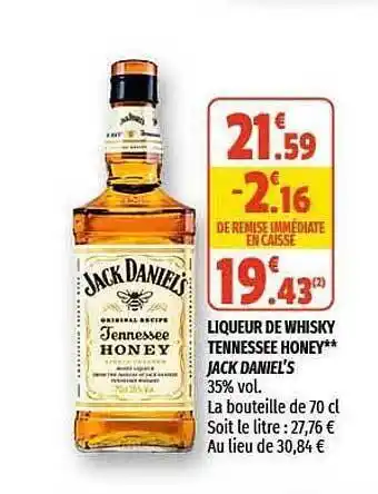 Coccimarket Liqueur De Whisky Tennessee Honey Jack Daniel's offre