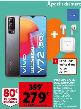 Auchan Pack Vivo Y72 5G Avec Echo Pods offre