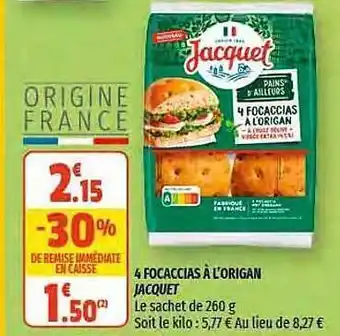 Coccinelle Express 4 Focaccias à L'origan Jacquet offre