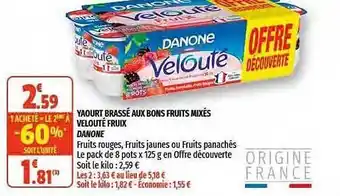 Coccinelle Express Yaourt Brassé Aux Bons Fruits Mixés Velouté Fruix Danone offre
