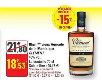 G20 Rhum Vieux Agricole De La Martinique Clément offre