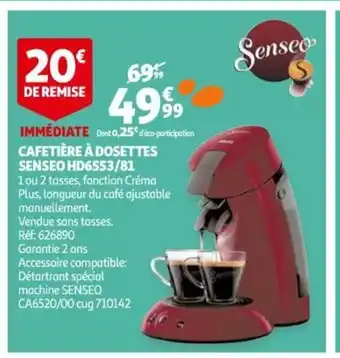 Auchan Cafetière à Dosettes Senseo HD6553/81 offre