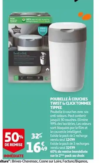 Auchan Poubelle à Couches Twist & Click Tommee Tippee offre