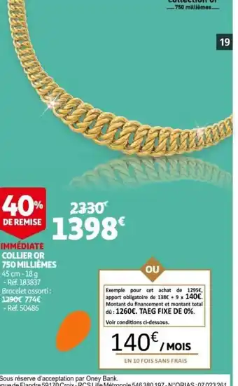 Auchan Collier Or 750 Millièmes offre