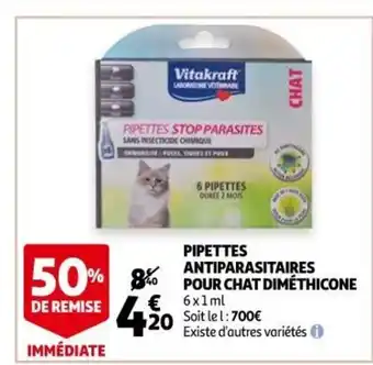 Auchan Pipettes Antiparasitaires Pour Chat Diméthicone offre