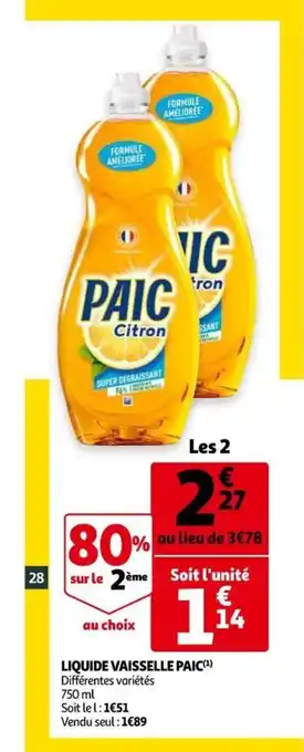 Auchan Paic Liquide Vaisselle offre
