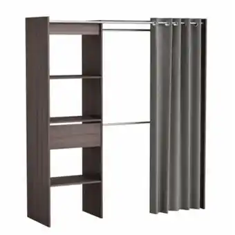 BUT Armoire dressing extensible avec rideau moka imitation chêne foncé wengé offre