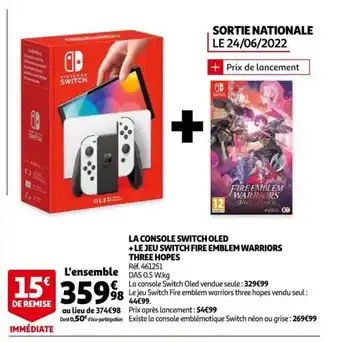 Auchan La Console Switch Oled +Le Jeu Switch Fire Emblem Warriors Three Hopes offre